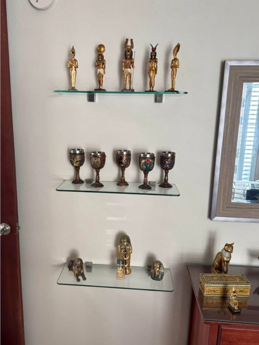Gold Tone Egyptian Figurines Decor Set - Multicolor Accents